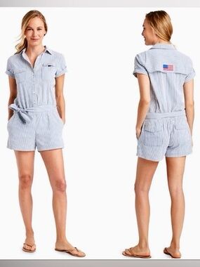 Vineyard Vines Performance Seersucker short sleeve Harbor Romper Shorts Size 10